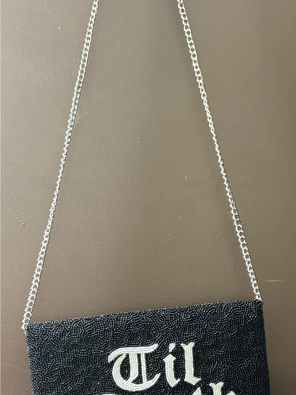 Source Unknown Black Beaded Clutch with Silver Chain